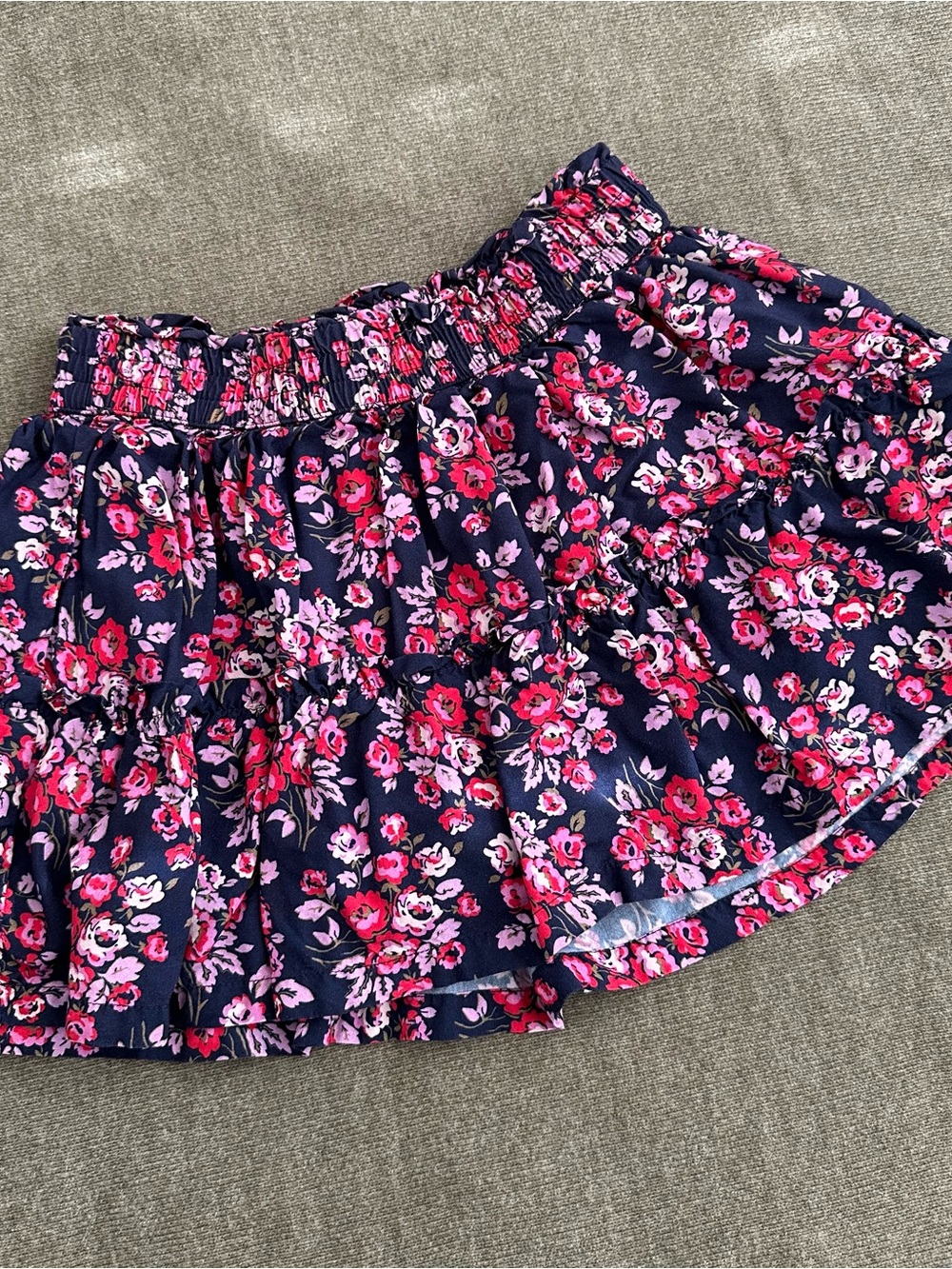Gap Girls XS (4-5 yrs) Floral Mini Skirt Navy Pink Ruffle Lined Elastic Waist